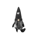 Gray knitted gnome plush with white heart hat and coffee cup on white background - Female (Braids) / Black/Dark Grey