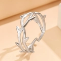 Elegante anello a ramo in acciaio inossidabile argento con trama a spina e fascia aperta - Color Acciaio