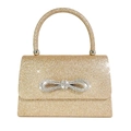 Elegant gold glitter evening bag with sparkling rhinestone bow handle detail - Champagne