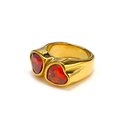 Detail of 18k gold plated ring featuring dual red heart-shaped gemstones on white backdrop - Gold (Red/Red Heart)