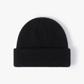 Classic black ribbed knit beanie with double-layer warmth for men and women - Black (22B325)