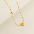 Golden balloon heart necklace with a delicate chain and single sparkling diamond accent - Letter F