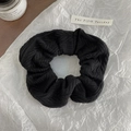 Elastic black knitted scrunchie with wave texture for women's hairstyle - Black
