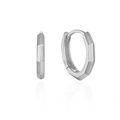 Macro detail of S925 sterling silver geometric hoop earrings with polished facets and stamp - Silver