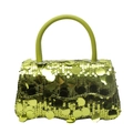 Elegant lime green sequin square crossbody bag with a sleek top handle and flap closure - Yellow