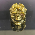 Gothic punk rock gold skull ring with multi-skull details for men on black background - Antique Gold