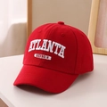 Detailed close-up of red cotton baseball cap with white Atlanta Georgia 3D embroidery - 54cm (3-8 Years) / Red