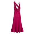 Elegantes magentafarbenes Satin-Slipkleid mit Wasserfall-Ausschnitt und Rückenausschnitt - S / Rosarot