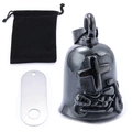 Punk black stainless steel motorcycle bell with cross relief and velvet gift pouch - Black Set 1 (Includes Pouch + Tag)