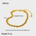 Detailed view of 5mm gold plated stainless steel rope chain bracelet with 5cm extender - DFB136-Twist Chain