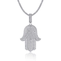 S925 sterling silver Hamsa Hand pendant with sparkling white zircons and tennis chain - Hamsa Hand Pendant