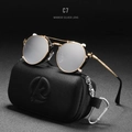 Steampunk round metal sunglasses with mirror silver lenses and vintage gold frame - Black Gold Frame Silver Mirror Lens C7