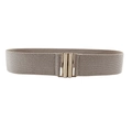 Elastic wide belt for women in beige-grey color with a silver interlocking metal buckle - 5cm Wide / Pearlescent Silver