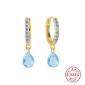 Orecchini in argento 925 placcato oro con cristalli blu e pendente a goccia - Oro-Zirconia Blu Mare