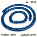 Set collana e bracciale a catena cubana blu in acciaio inossidabile da 12mm e peso 181g - Blu