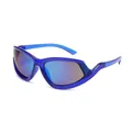 Gafas de sol deportivas con montura azul translúcida y lentes de espejo violeta - Marco Azul Lentes Espejados Azules