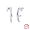 Minimalist S925 sterling silver hoop earrings featuring small round zircon stone inlay - Simple Half-Round Zirconia Earrings(SE392-P) / Silver