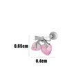 Silver bow cherry piercing stud with heart-shaped pink cubic zirconia and screw ball back - Bow Cherry Style (6#) / Silver
