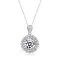 Classic 925 sterling silver floral pendant necklace with one carat moissanite and double halo - (s925 Silver + Moissanite P11515/5 Carats/11.0mm) / Chain Length 40cm + 5cm (extension Chain)
