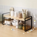 2-tier black iron kitchen spice rack with light wood shelves, 50.7x20x18cm countertop storage - 50cm Black Frame + Natural Wood