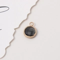 10mm dark grey round faceted crystal birthstone pendant with golden metal edge - Dark Gray