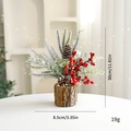 Mini sapin de Noël artificiel avec pommes de pin, baies rouges et socle en bois, 30cm - Style Boule de Noël Rouge Base en Bois