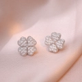 Elegant silver four-leaf clover stud earrings paved with sparkling zircons for women - Silver Earrings / Silver