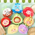 Plush blind box dolls with fruit hats including strawberry and avocado on green surface - 1033 Dudu Kid Series / Random One