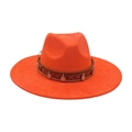 Chapeau fedora orange à large bord avec bande de pièces ethniques pour style bohème - Taille unique / Orange