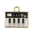 Miniature keyboard synthesizer charm in black and white enamel with gold-tone alloy base - Piano 13x15mm