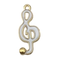 White music note charm with golden alloy frame for DIY jewelry making and crafts - Large White Musical Note