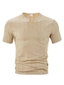 Camiseta beige de manga corta para hombre con textura de gofre y bolsillo frontal - S / Caqui