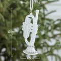 White glitter trumpet ornament for Christmas tree with rhinestones and ribbon - White Musical Instrument C