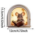 Pegatina de pared 3D ratón leyendo libro decoración hogar, tamaño 12x11,5cm - Ratón leyendo en el estilo de la ventana (UV50015T_T)