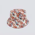 Detailed close-up of a floral print bucket hat with vibrant orange and red flower patterns - M (56-58cm) / White Orange Red Floral (2#)