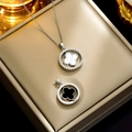 Rotating double-sided four-leaf clover pendant necklace with silver chain and rhinestones - 8900 Silver Reversible Clover