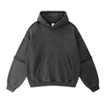 Vintage gewaschener grauer Kapuzenpullover aus schwerer Baumwolle mit Kängurutasche - S / F72 Einfarbig Blanko