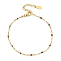 Bohemian gold stainless steel bracelet with black and white enamel beads for women - Gold Black White