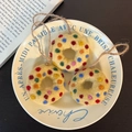 Handmade wool felt donut pendants set with colorful polka dots and jute rope loops - Dream Donut Trio