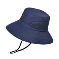 Navy blue wide brim sun hat with breathable mesh panels and adjustable chin strap - Navy Blue