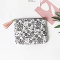 Mini portamonete con motivo paisley nero e bianco e dettaglio nappa in pelle rosa - Stile Etnico con Nappe / Piccolo / Bianco