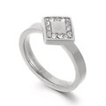 Silver square ring with geometric cubic zirconia halo and polished band for women - Square Style (Style B Steel Color KR85518-K)