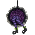 Halloween witch leg wreath with purple stripes and black lace for party decoration - Purple Witch Leg Wreath (429A) / Purple
