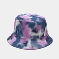 Bob réversible motif tie-dye violet et bleu foncé avec surpiqûres de haute qualité - M (56-58cm) / Réversible / Tie-Dye Violet Bleu Blanc (16#)