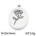 Pendentif ovale en acier inoxydable avec gravure de rose et détails de dimensions - Style Rose (KLJ8070-Z)