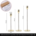 Three-piece gold-finished brass metal candle holder set in small medium large heights - Large, Medium and Small Combination (6036) / Imitation Gold