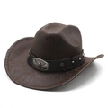 Brown faux suede western cowboy hat with metal bull head buckle and star studs - M(56-59CM) / Dark Brown (Texture)