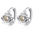 Silver crown heart hoop earrings with champagne zircon stones and a polished finish - Steel Crown Style