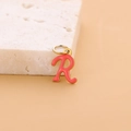 Golden R letter pendant with coral pink enamel inlay and vacuum plated steel edge - Enamel Letter-R