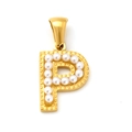 Handmade 18k gold plated stainless steel letter P pendant with white pearl inlay - Letter P Style (SP723G-P)